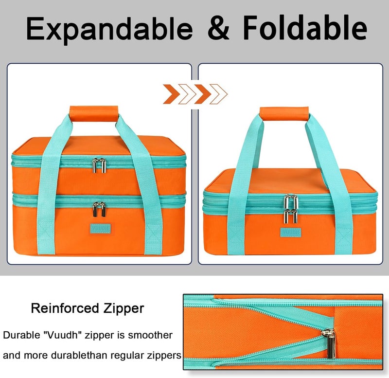 Vuudh Expandable Casserole Carrier Bag - Double Decker Food Bag, Insulated Casserole Carrier for Hot or Cold Food, Lasagna Holder Tote for Picnics,Beaches,Traveling or Gifts - Image 5